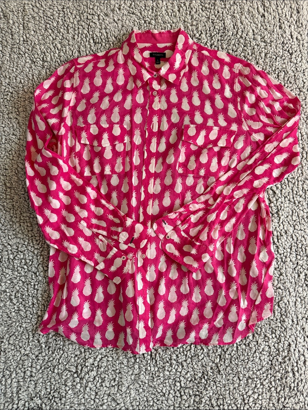Talbots Hot Pink Pineapple-Print Button-Down Shirt